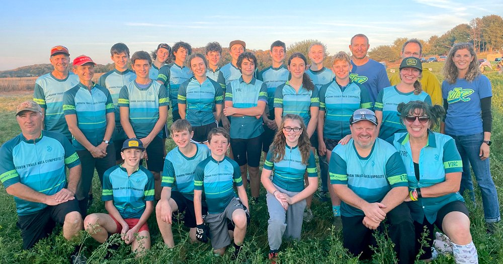 Group photo of the VTAC youth mountain bike team.