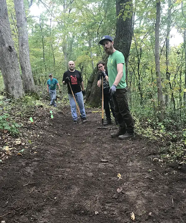Volunteers doing trail work at Sidie Hollow